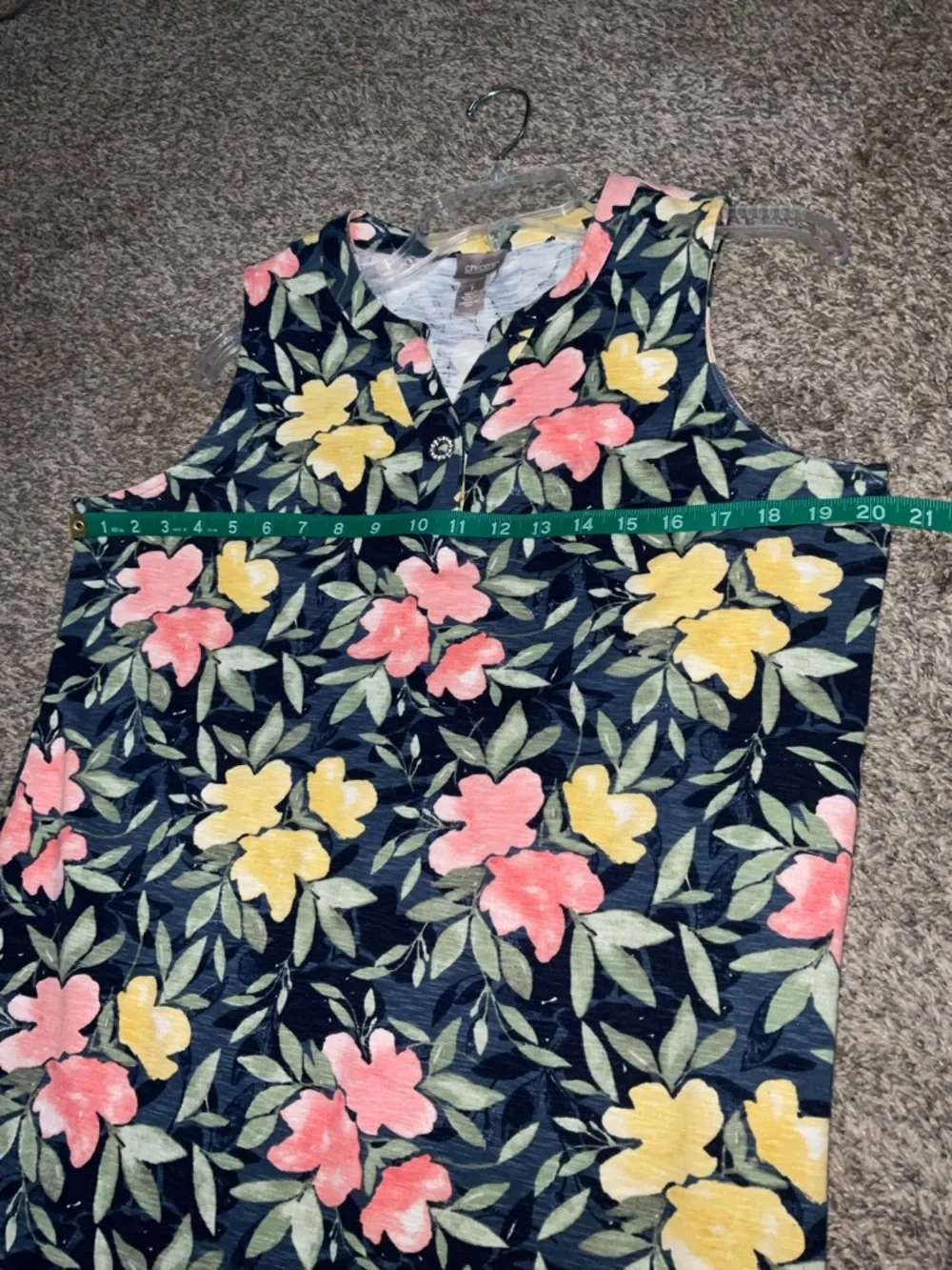 Chico's Navy Sleeveless Floral T-Shirt Shift Dress All-Day Comfort Size1/Small - Picture 7 of 8